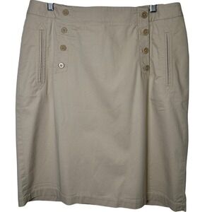 Talbots‎ Woman Skirt 16W Beige Button Front Pockets Cotton Blend Career Coastal